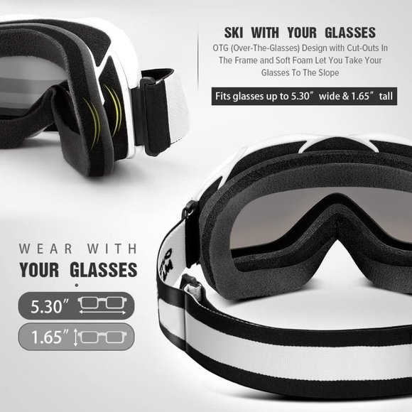 Snowboard Ski Goggles Over Glasses Men, Women & Youth 100% UV Protection & Pouch - Picture 4 of 8